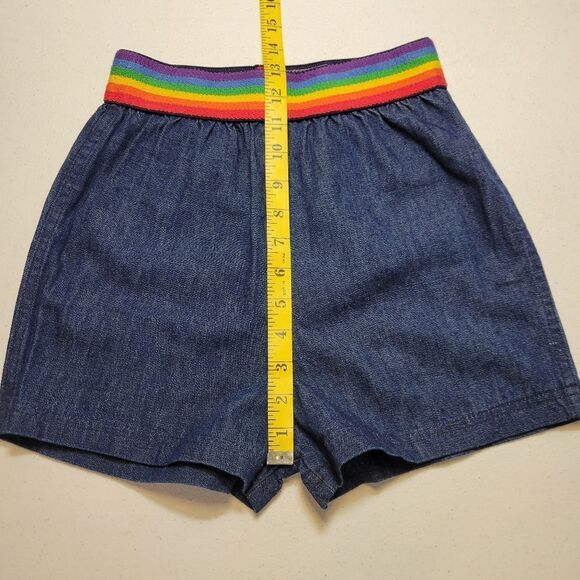 Moddy's Goose 70s 80s Vintage Blue Jean Denim Shorts with Rainbow Waistband - Picture 12 of 12